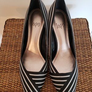 IMPO Ladies Black & White Striped Heels Size 8M 2.5" Heel